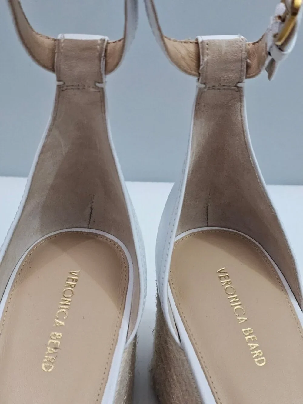 Veronica Beard Gianna Espadrille Wedge Sandal 10.5 White Leather Ankle Strap